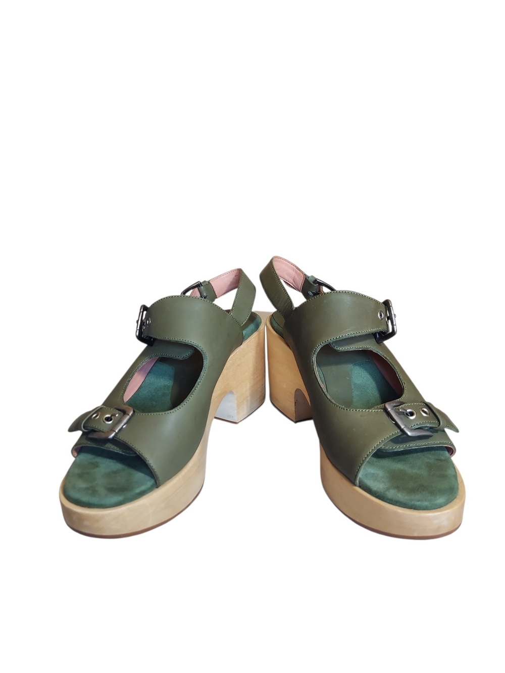 Rachel Comey Olive Green Leather Platform Clog Sandals Sz 9 Made In Peru - Picture 6 of 13